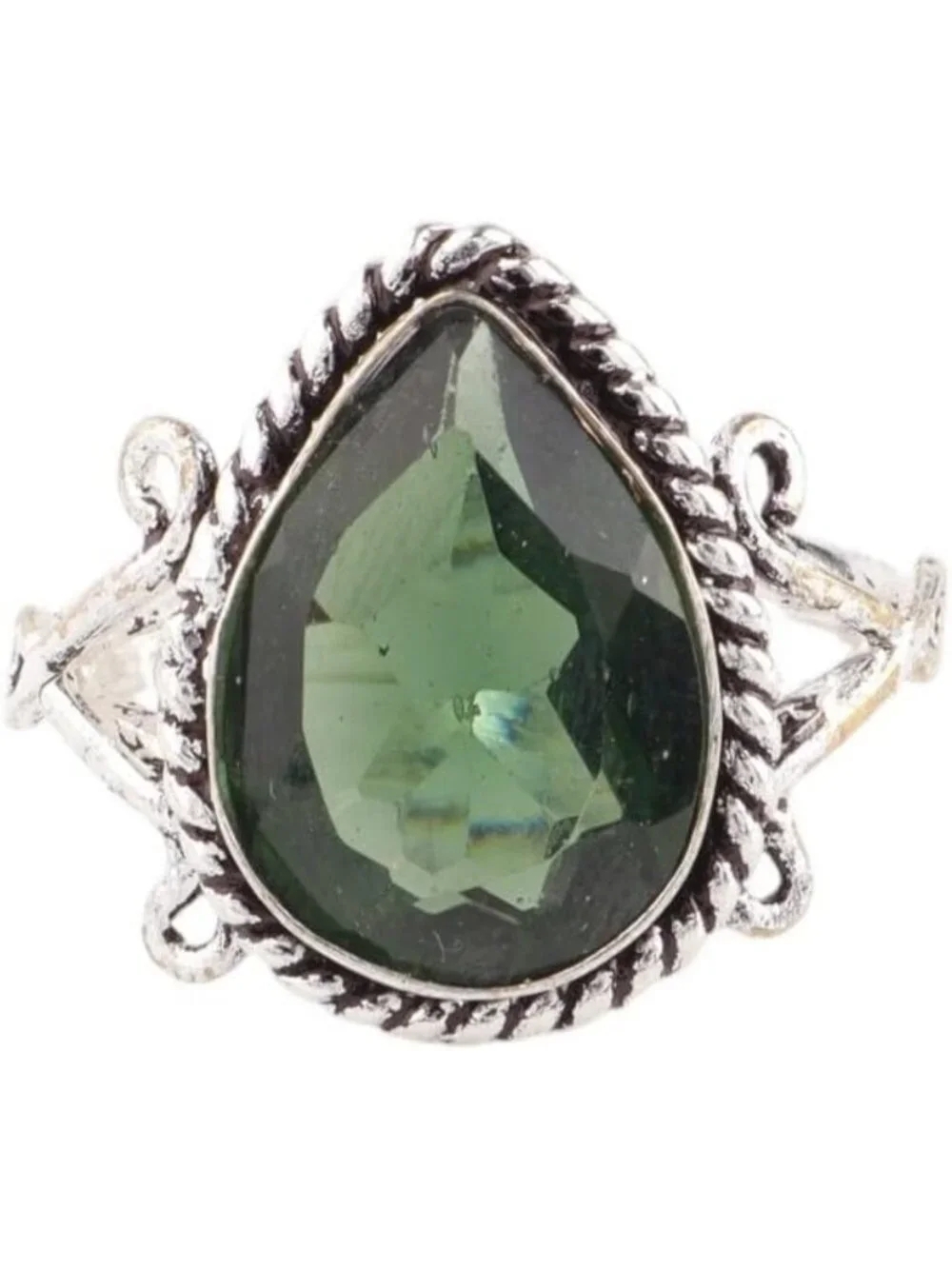 Handcrafted Dainty Gemstone Sterling Silver Boho Ring, 10x14mm Pear Cut, Ethnic